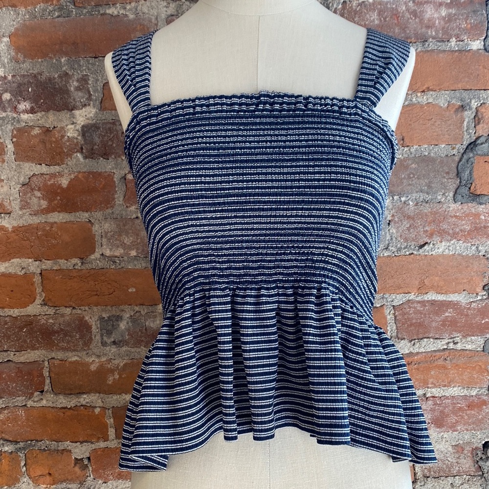Madewell Texture and Thread Navy Stripped Crop Top